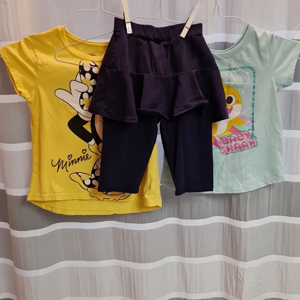 Yellow and Blue Kids Matching Set, Mini Mouse, Baby Shark, Leggins/Skirt